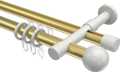 Produktbild von Interdeco Rundrohr-Innenlaufstange / Gardinenstange (Kombination) Messing-Optik / Weiß, Typ Prestige Luino (Kugel), 20 mm Ø 2-läufig, 240 cm