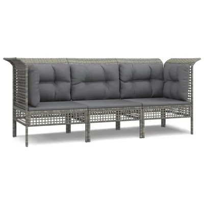 Immagine prodotto di vidaXL Set di 3 pezzi da giardino con cuscini in polirattan grigio