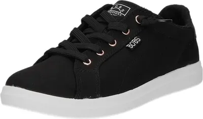 A single black Skechers BOBS D'VINE slip-on sneaker with white laces and a white sole is shown from a side-front angle against a white background.