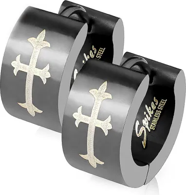 Produktbild von Klappcreolen Creolen Kreuz schwarz Herren Damen Edelstahl Cross Gothic schwarz