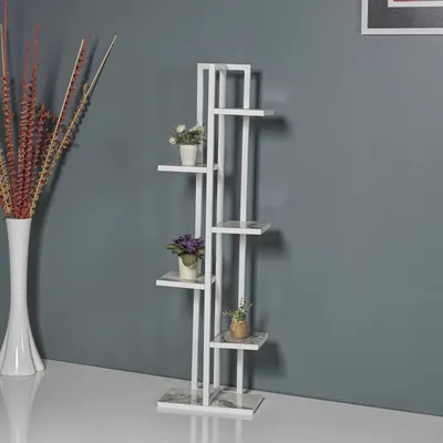 Obrázok produktu pre Kvetinový stojan Tohmajärvi 6 úrovní Kvetinová polica 120 x 34 x 21 cm Stojan na izbové rastliny Obývacia izba biela / mramorový vzhľad