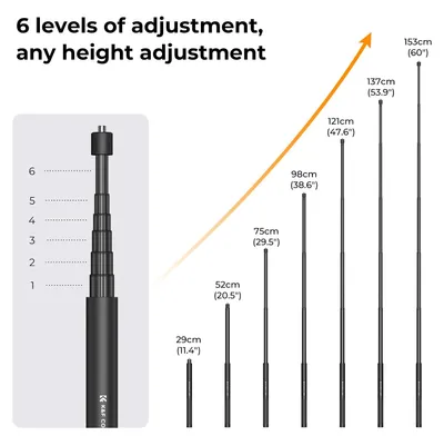 Produktbild von K&F CONCEPT MS07 153CM Selfie Stick, unsichtbarer Einbeinstativ mit GoPro-Adapter