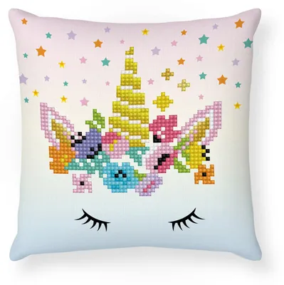 Image de Diamond Dotz - Peinture au diamant - Coussin « Couronne de fleurs » 18 x 18 cm - Licorne