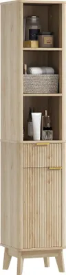 Produktbild von Badezimmerschrank - Hochschrank - Mit Regalen und Schublade - Schlankes Design für kleine Räume - 33 x 30 x 170 cm - Khaki