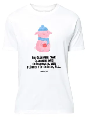 Produktbild von Mr. & Mrs. Panda Größe XL T-Shirt Schweinchen Glühwein - Weiß - Geschenk, Weihnachten, Spruch, Tshirt, Shirt, Weihnachtsmarkt, Betrunken, mit