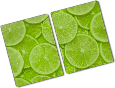 Produktbild von Tulup Glas Herdabdeckplatte - 2x40x52 cm - Glaskeramikkochfeld-Abdeckung Spritzschutz Glasabdeckplatte Kochplattenabdeckung und Schneidebrett - Zweiteilig - Essen & Getränke - Limetten - Grün