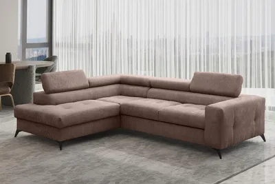 Produktbild von Kaiser Möbel Ecksofa mit schlaffunktion und bettkasten, Sofa L-form, Couch L-form Arcadi Dicker Cord Hellbraun Links