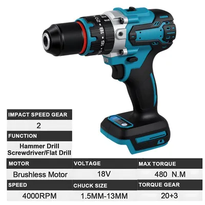 Zdjęcie produktu dla Wkrętarka udarowa bezprzewodowa - wiertarko-wkrętarka akumulatorowa 18V - moment obrotowy 480 Nm - 4000 obr./min - silnik bezszczotkowy - 20+3 stopni - bez akumulatora