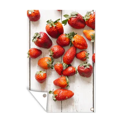 Obrázok produktu pre MuchoWow® Vonkajší plagát - Záhradná dekorácia ochrana súkromia - Záhradné plagáty pre záhradu - Jahoda - Ovocie - stôl - 90x60x0.2cm