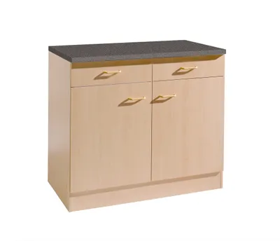 Produktbild von Küchen Unterschrank Start 80 cm breit 50 cm tief in Buche Nachbildung mit 2 Schubladen und Arbeitsplatte