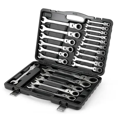 Produktbild von Ratschenschlüssel-Sets, 22-teilig, 180° flexkopf, 72-Zahn-Ratschengetriebe, 6–32 mm