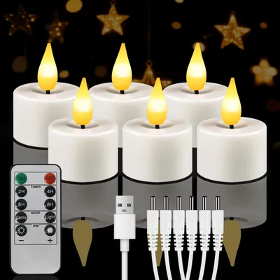 Produktbild von LED-Teelichter Wiederaufladbar mit fernbedienung ,Flammenlose LED Kerzen mit Timer, 6 Stück,USB Elektrische Aufladbare Kerzen für Hochzeiten Partys