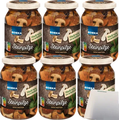 Produktbild von EDEKA Steinpilze waldfrisch geschnitten 6er Pack (6x180g Glas) + usy Block