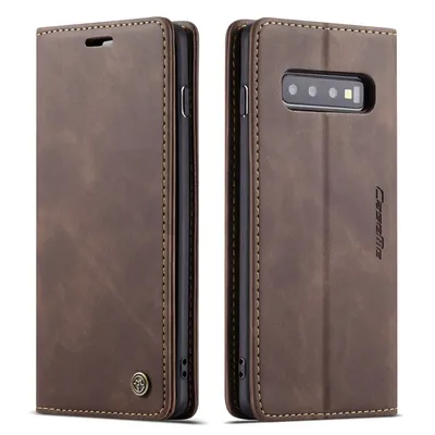 Obrázek produktu pro Galaxy S10 Pouzdro, RetroPolyuretanKožené Pouzdro, Kapsy na Karty, Magnetické Uzavírání, Pouzdro s Funkcí Stojánku pro Samsung Galaxy S10 Káva
