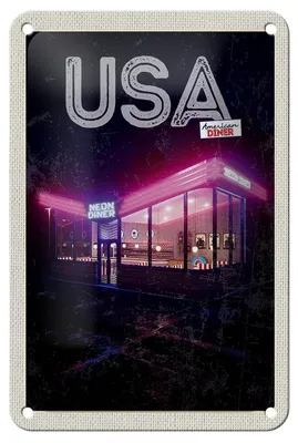 Produktbild von Blechschild Reise 12x18cm Amerika Diner Restaurant bei Nacht Schild