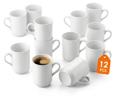 Produktbild von Kaffeebecher gerade mit Henkel 200 ml aus Porzellan in weiß - 12er Set - Kaffeegeschirr Becher Set für Büro, Gastronomie und Zuhause