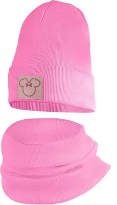 Produktbild von Mädchen Kinder Beanie Mütze Schlauchschal Set Frühling Herbst Übergang Beanie 48-50 Mittel Rosa