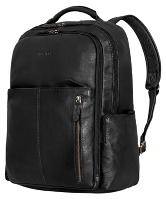Produktbild von Laptoprucksack für Damen und Herren 17 Zoll aus Leder, ideal als Studentenrucksack, Cityrucksack, großer Messenger-Rucksack, Retro-Lederrucksack in Schwarz