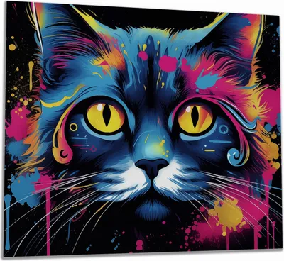 Produktbild von Wallario Herdabdeckplatte aus Glas, Größe 60 x 52 cm 1-teilig, Motiv Katze im Farbrausch