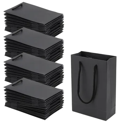 Image de 40 sacs cadeaux noirs avec des poignées, de 13x6x19 cm, pour les fêtes et les mariages