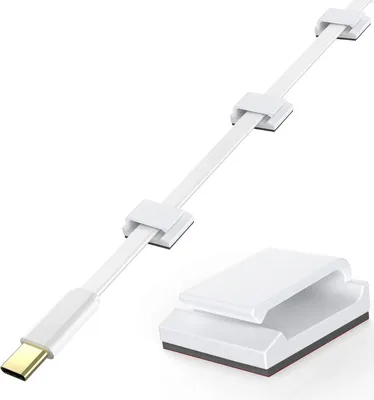 Produktbild von AGPTEK 100 Stück Kabelclips, selbstklebend, verstellbar, Premium-Acrylkabel, zur Aufbewahrung von elektrischen Drähten, Kabelbinder, für Organizer Büro/PC/Ladegerät/Lampe/Led Strip/Auto/Haus, Weiß