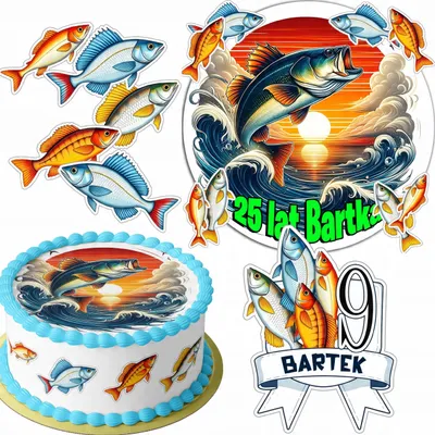 Image de Zestaw Opłatek Na Tort 20Cm + 16 Postaci - Wędkarskie Rybak +Imię 15Cm 18Cm