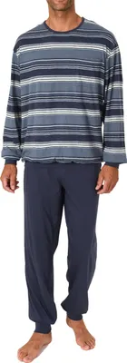 Produktbild von Herren Schlafanzug Pyjama langarm mit Bündchen in eleganter Streifenoptik ; marine , 58