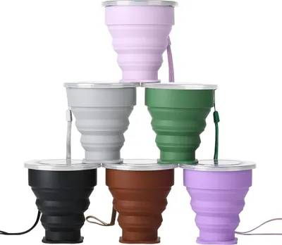 Produktbild von Faltbare Silikon-Reisemugs - 6er-Pack, Ideal für Outdoor-Wanderungen und Büro - XSEXO Silikon Faltbecher