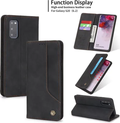 Produktbild von Galaxy S20 Hülle, LaimTop Retro Kunstledertasche Schutzhülle mit Kartenfach Standfunktion für Samsung Galaxy S20 Schwarz