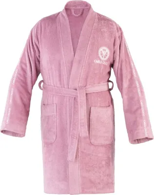 Produktbild von CARLO COLUCCI Bademantel Kimono-Stil Vito | 100 % Baumwolle | Frottier | knielang | Logostickerei & Logoschriftzug | Gürtel | S | Malve