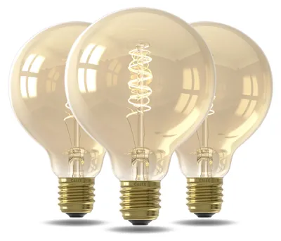 Three vintage-style Edison light bulbs with spiral filaments are arranged in a group against a white background.