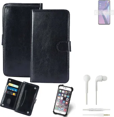Produktbild von K-S-Trade 360° Hülle kompatibel mit Oppo A12 inkl. Headphones schwarz Kunstleder Case BookCase WalletCase Kunstlederederhülle Handyhülle,