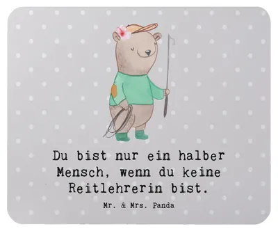 Produktbild von Mr. & Mrs. Panda Mauspad Reitlehrerin Herz - Grau Pastell - Geschenk, laptop, Mousepad, mousematte, Mouse Pad