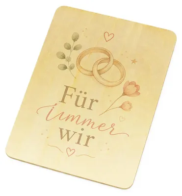 Produktbild von Postkarte Holz Für immer wir - Holzpostkarte mit Eheringen Mit Spruch: Für