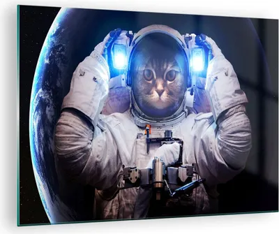 Produktbild von Bilder auf glas - Kosmonaut Katze - 70x50cm - Glasbilder - Wandbilder - Kunstdruck - zum Aufhängen bereit - Wanddekoration aus Glas - Glas Bilder - Wandbild auf Glas - Einteilig - GAA70x50-3734