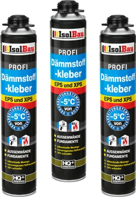Produktbild von Isolbau B2 Dämmstoffkleber - 3 x 750 ml Perimeterkleber für EPS- & XPS-Platten - 1K PolyurethanKlebeschaum für Fixieren & Befestigen