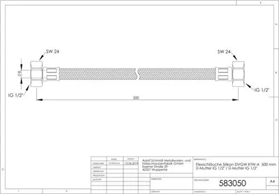 Produktbild von ASW Trinkwasserschlauch 500mm 583050 mit 2 Überwurfmuttern 1/2"