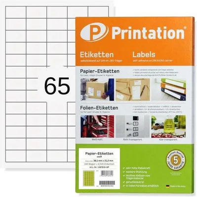 Produktbild von Famanu Selbstklebende Etiketten 38,1 x 21,2 mm - 6500 Stück, 100 A4-Blätter