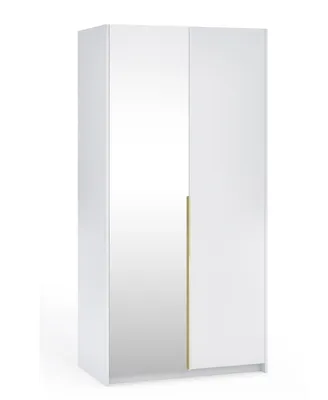 Produktbild von Kleiderschrank ALVA 100 cm mit Spiegel – Weiß, moderner Garderobenschrank, Griff in Goldoptik TMX HOME