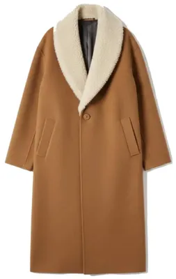 Imagen del producto de Abrigo tipo trench de lana color camel con cuello de piel sintética