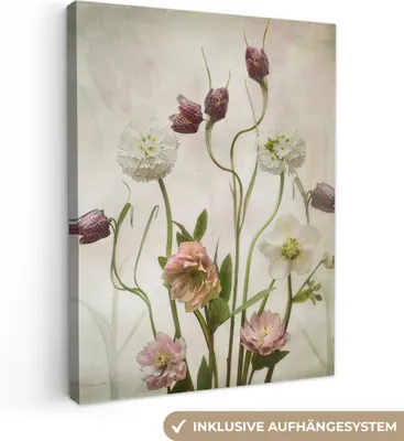 Produktbild von MuchoWow® - Leinwandbilder - Blumen - Frühling - Garten - Stilleben, Wandbild, Wanddeko Bilder Wohnzimmer, 30x40 cm