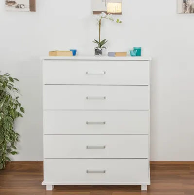 Produktbild von Kommode Kiefer massiv Vollholz weiß lackiert Columba 09 – Abmessung 124 x 100 x 50 cm