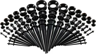 Produktbild von ele ELEOPTION Ear Stretcher Set Ear Taper 18 Pairs Stretch Rod Set Acrylic Silicone Ear Piercing 1,6 mm-10 mm se 7 páry Flared Tunnel Plug set 3 mm-12 mm, černá barva