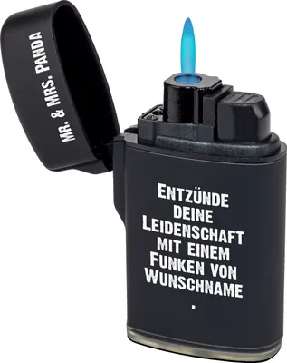 Produktbild von Mr. & Mrs. Panda Feuerzeug mit Namen Personalisiertes Feuerzeug Funke - Schwarz - Geschenk, Gasfeuerzeug personalisiert, Namensgravur, Personalisierbares, Einzigartigkeit