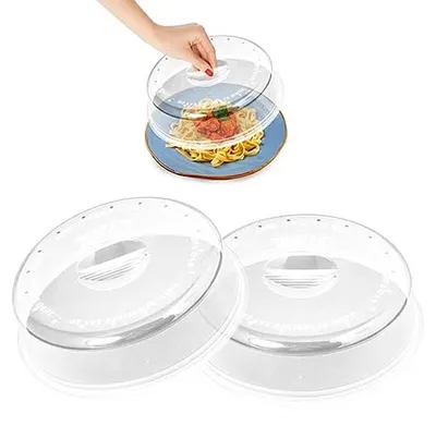 Productafbeelding van Magnetron deksels - Magnetron bellen - Voedsel verwarmen - BPA-vrij kunststof - 24 cm diameter - Transparant