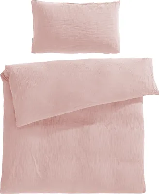 Produktbild von Musselin Kinderbettwäsche 100x135 cm mit einem Kissenbezug 40x60 cm aus 100% Baumwolle - Weiche, kuschelige Baby Bettwäsche in rosa aus Musselin