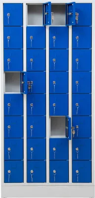 Produktbild von Gürkan Schließfachschrank lichtgrau, enzianblau 110298, 32 Schließfächer 80,0 x 15,0 x 168,0 cm
