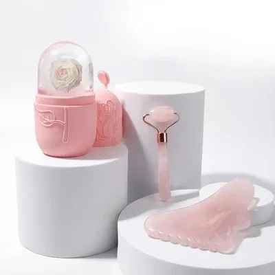 Produktbild von Ice Roller 3-teiliges Set mit Gua Sha Gesichtsroller zur Gesichtskühlung und Straffung der Haut Eisroller Gesicht mit Gesichtsrolle Tool Wiederverwendbar für tägliche Gesichtspflege