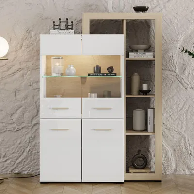 Immagine prodotto di Niel - Vetrina, 113x35x157h cm Marrone Rovere, 3 Ripiani