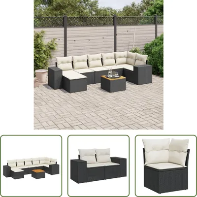 Produktbild von The Living Store 8-tlg. Garten-Sofagarnitur mit Kissen Schwarz Poly Rattan